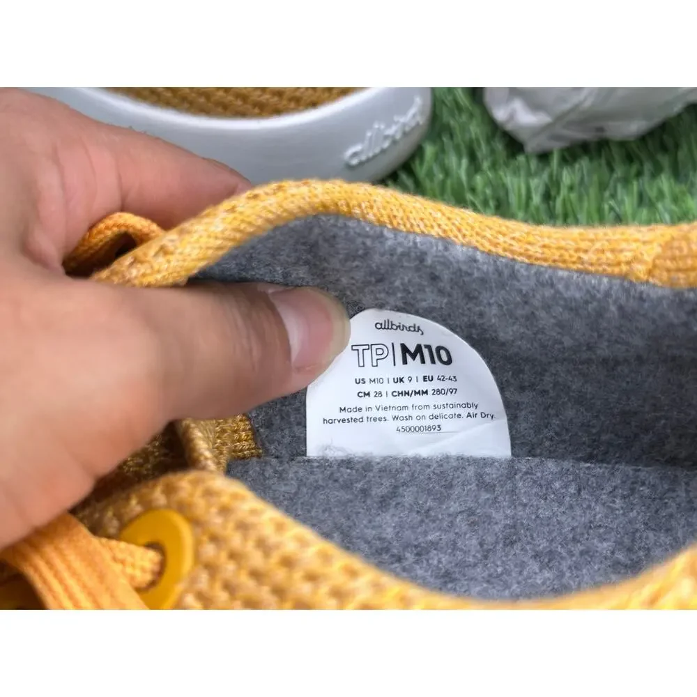 Allbirds Tree Pipers AB004CM110 Casual Sneaker Men's 10 Yellow Knitted Walking